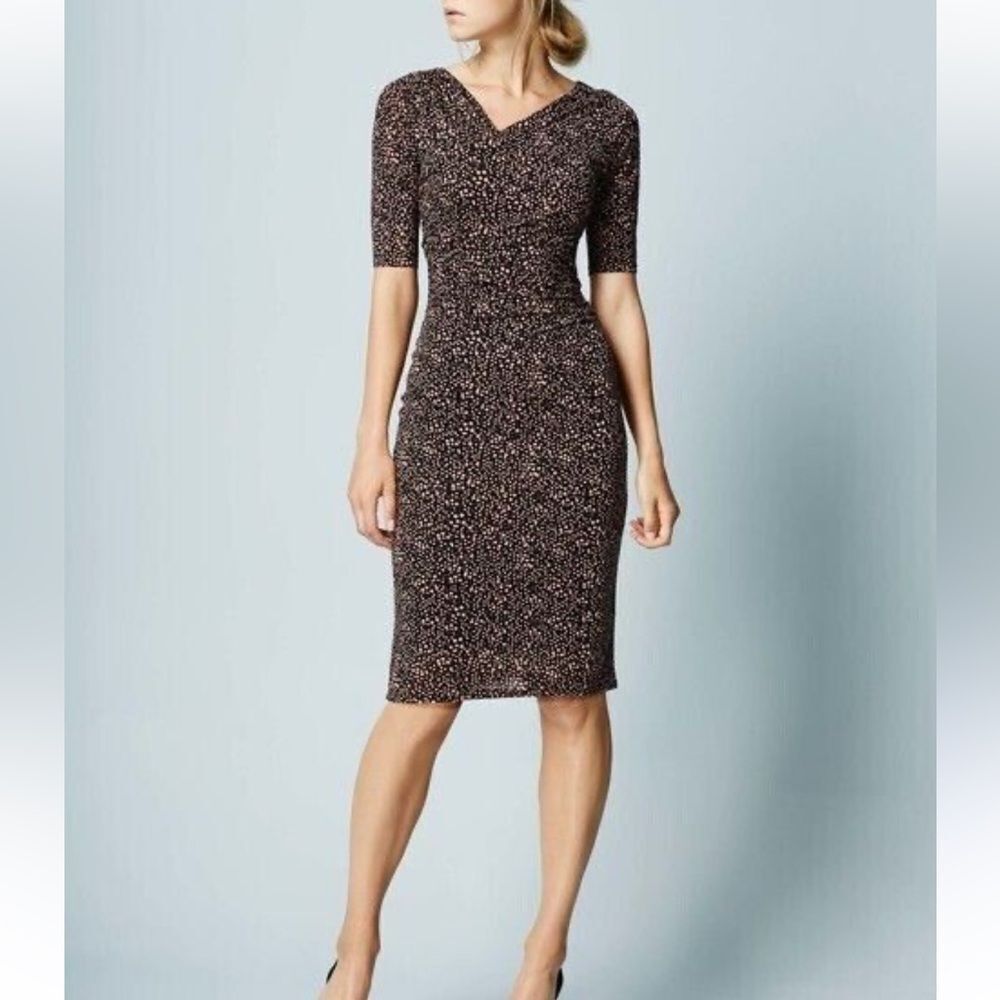 Boden‎ Rita Ruched Tencel Shift Dress Peach Polka Dots